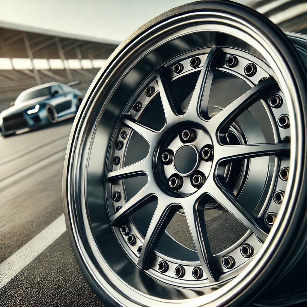 Custom 2-piece forged wheel with lightweight aluminum construction, precision CNC machining, and brushed finish for high-performance vehicles.