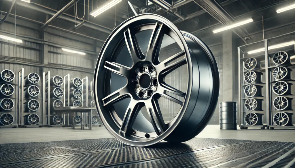 Close-up of magnesium forged wheels with a matte finish, showcasing their lightweight and durable design for high-performance vehicles.