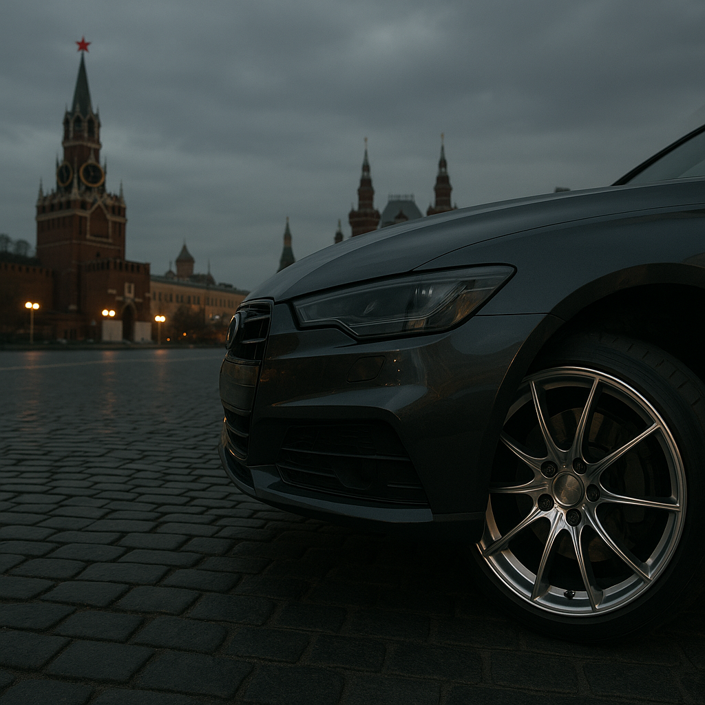 Forged wheel on modified car in Moscow with Red Square background