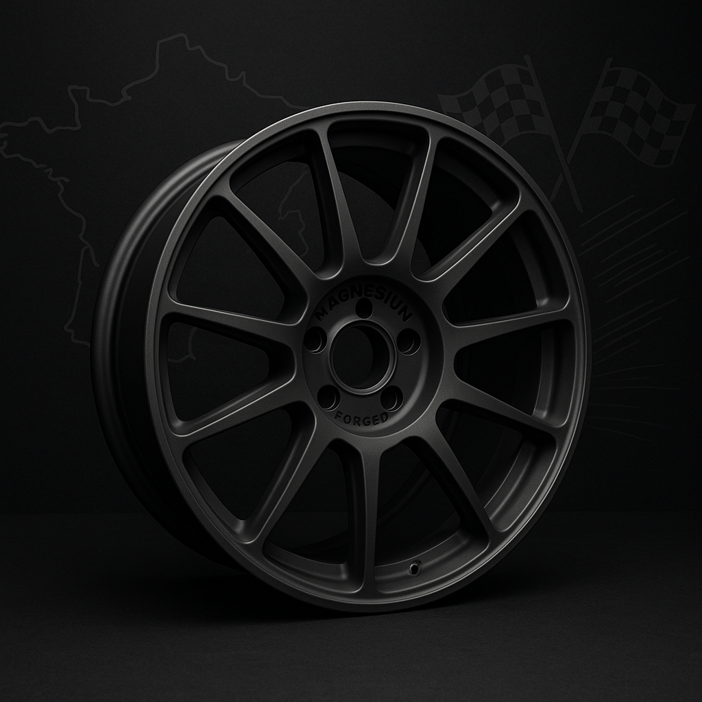 Magnesium forged wheel with France-themed racing background