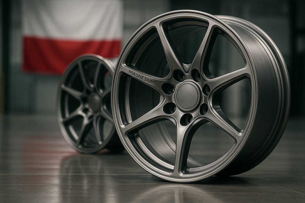 Premium magnesium forged wheels with Poland flag background