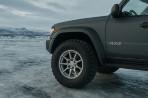 Forged wheels on SUV in Iceland snow landscape