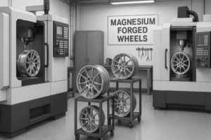 CNC machining of magnesium forged wheels in professional workshop