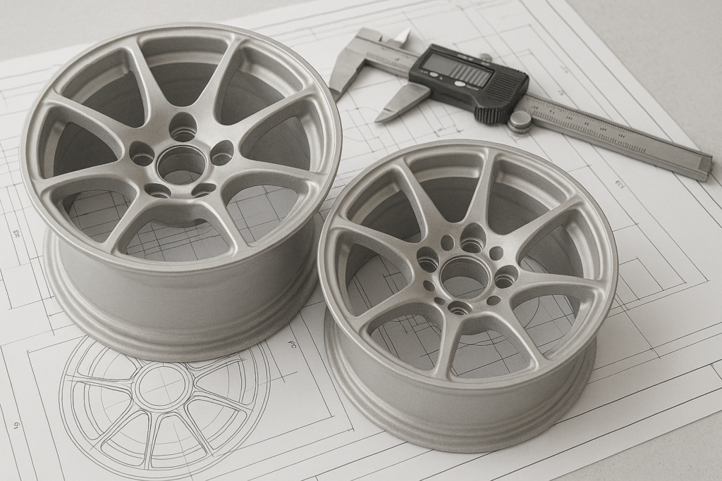 Custom magnesium forged wheels with engineering blueprints