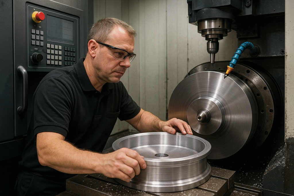 CNC machining process on a magnesium forged wheel