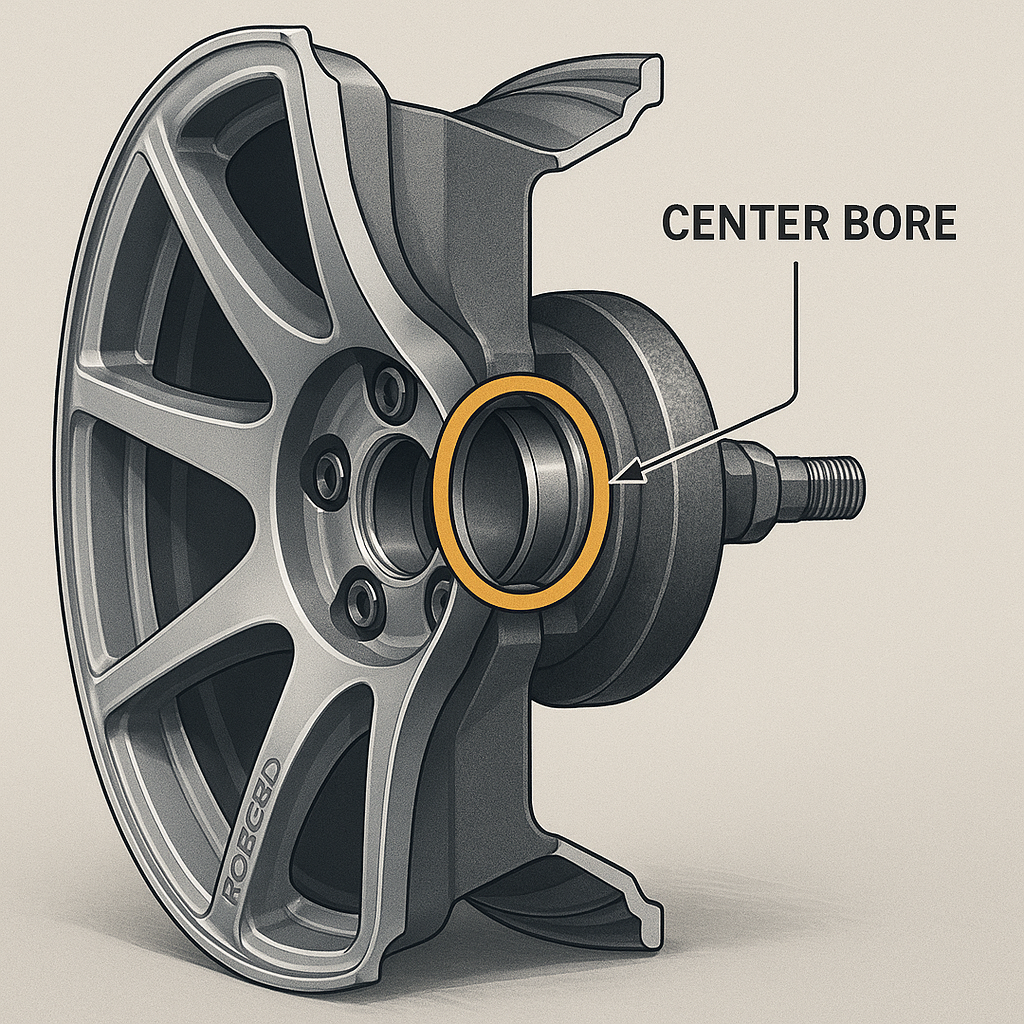 Forged wheel mounted on hub showing center bore fitment
