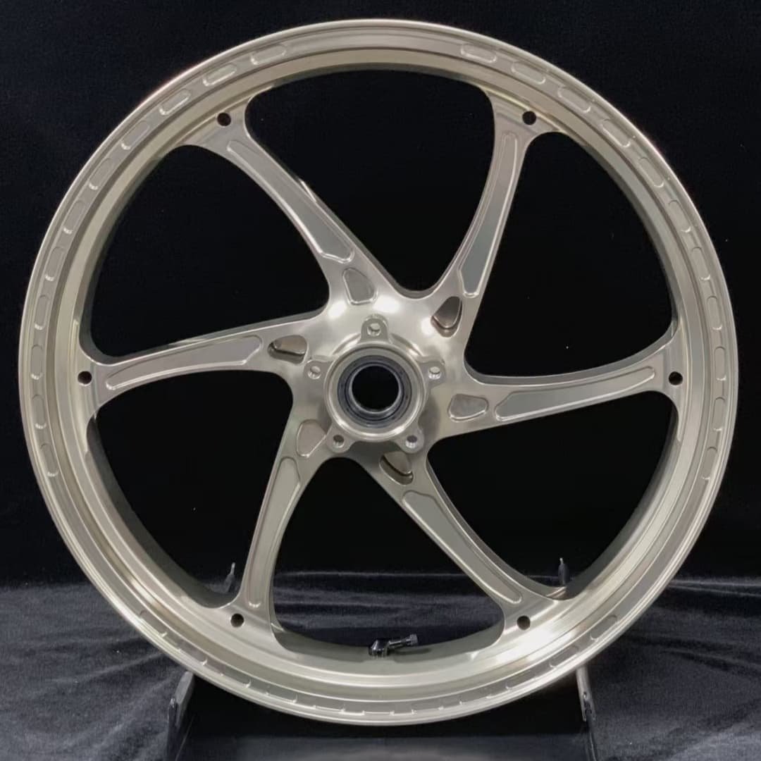KTM 1290 Super Duke forged front wheel with brushed aluminum finish and 6-spoke lightweight design