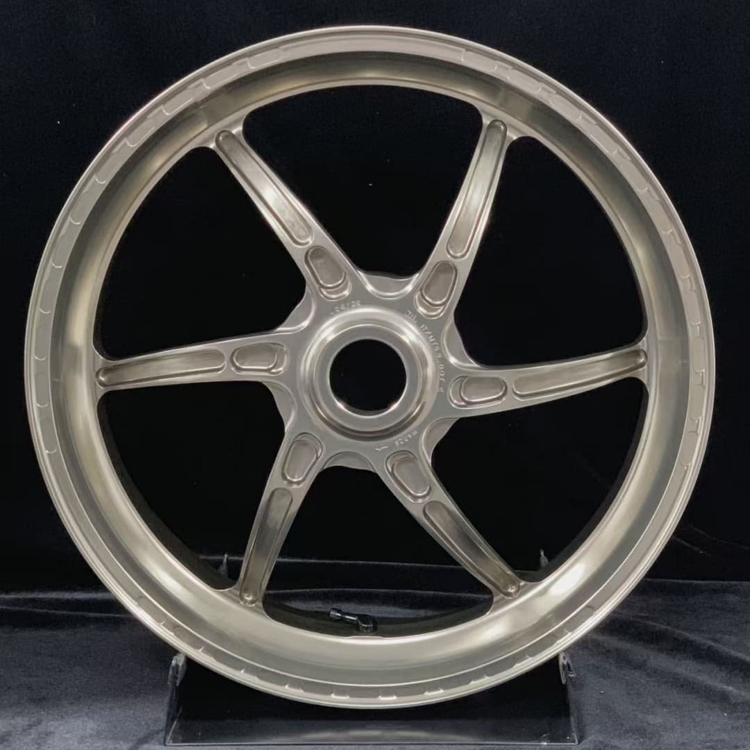 Forged rear wheel for KTM 1290 series with high-strength 6-spoke design and raw metallic look