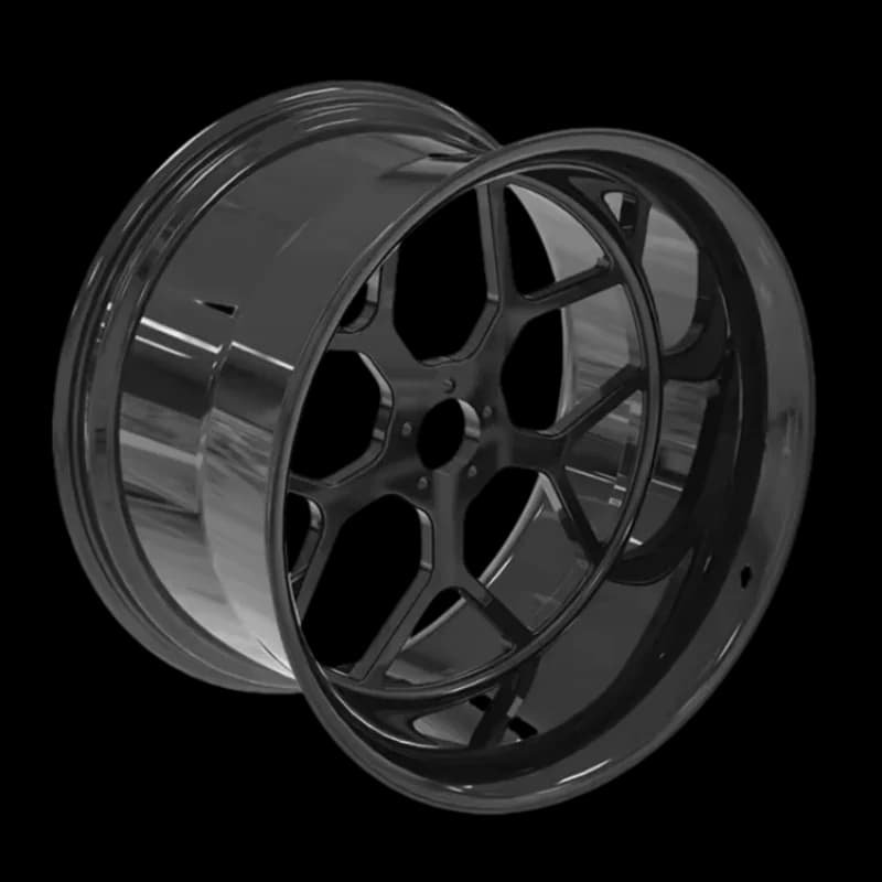 Two-piece forged Harley-Davidson wheel in deep concave design with split-spoke center