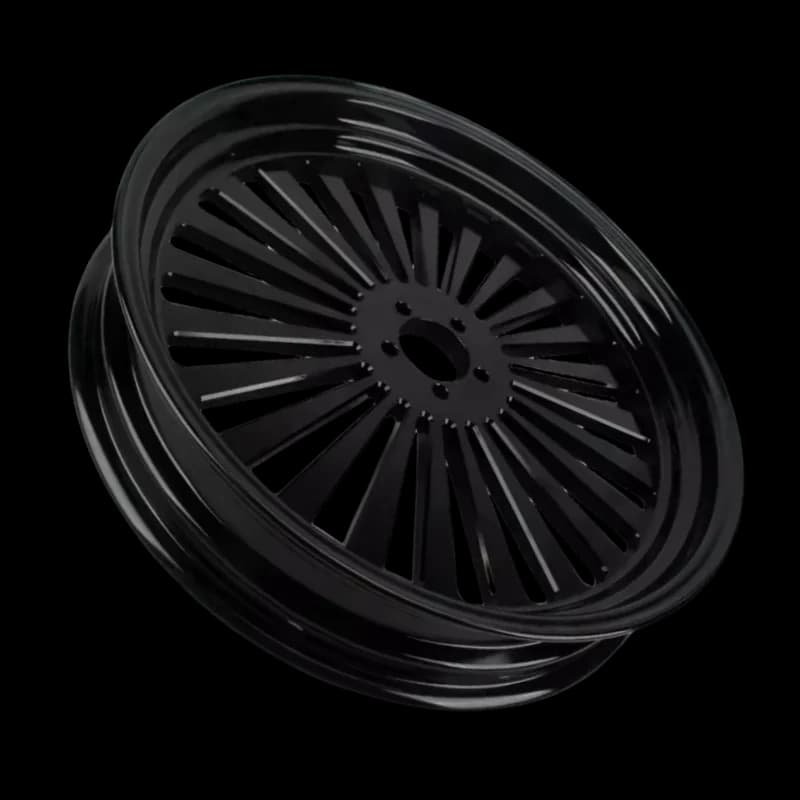 Forged custom motorcycle wheel for Harley-Davidson with radial brushed spoke design