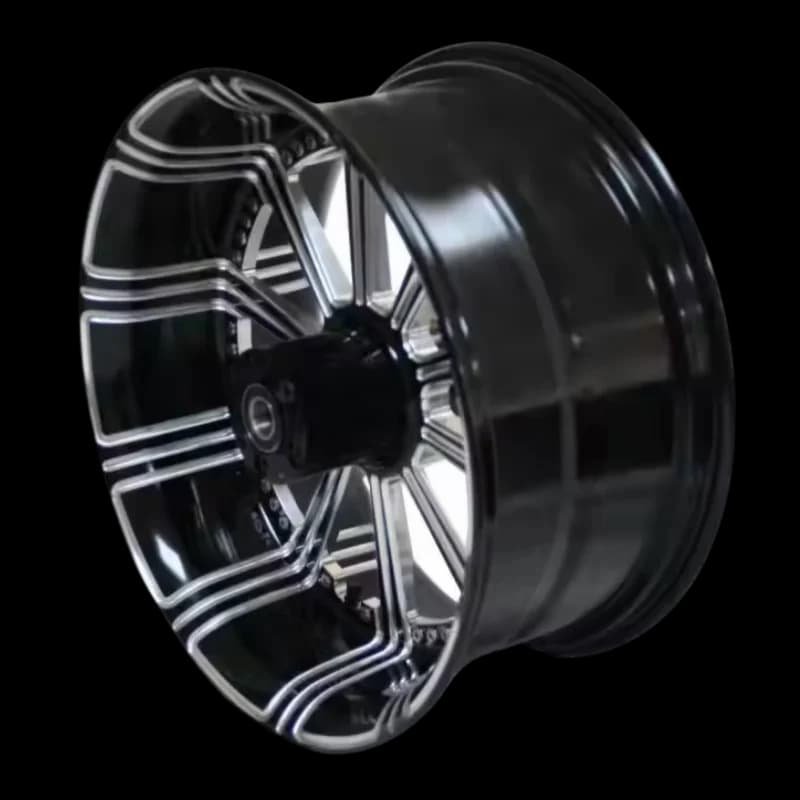 Black forged Harley-Davidson motorcycle wheel with high-density mesh pattern for performance upgrades