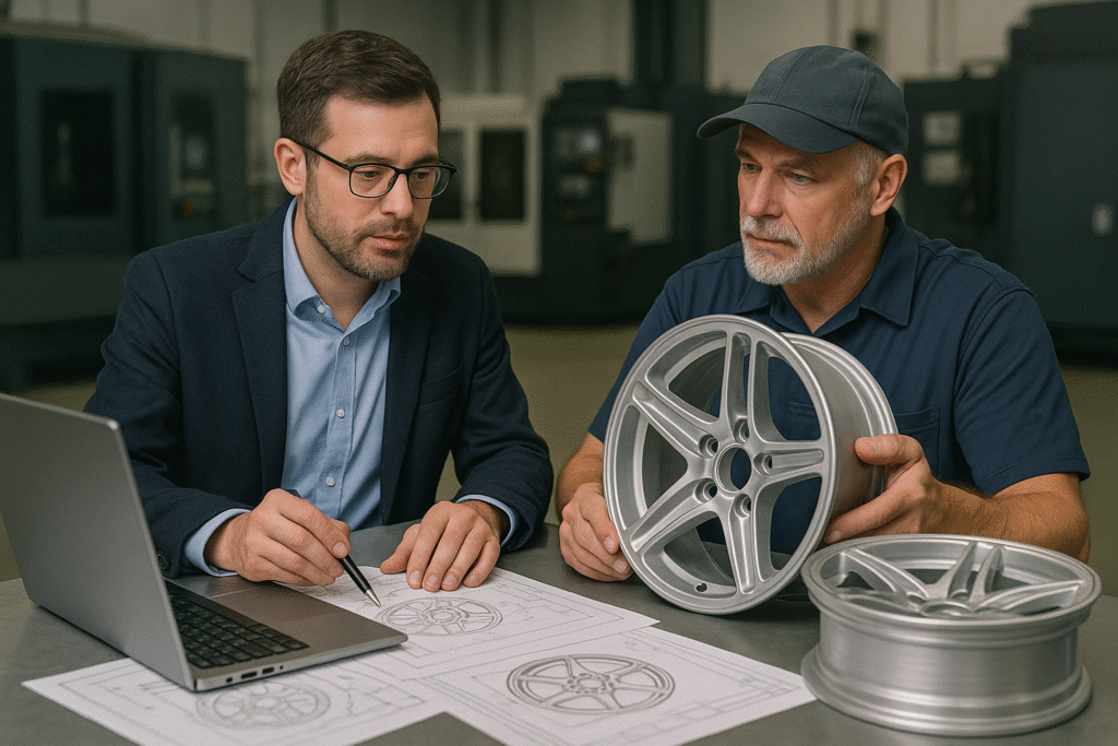 Forged wheel customization consultation in a workshop