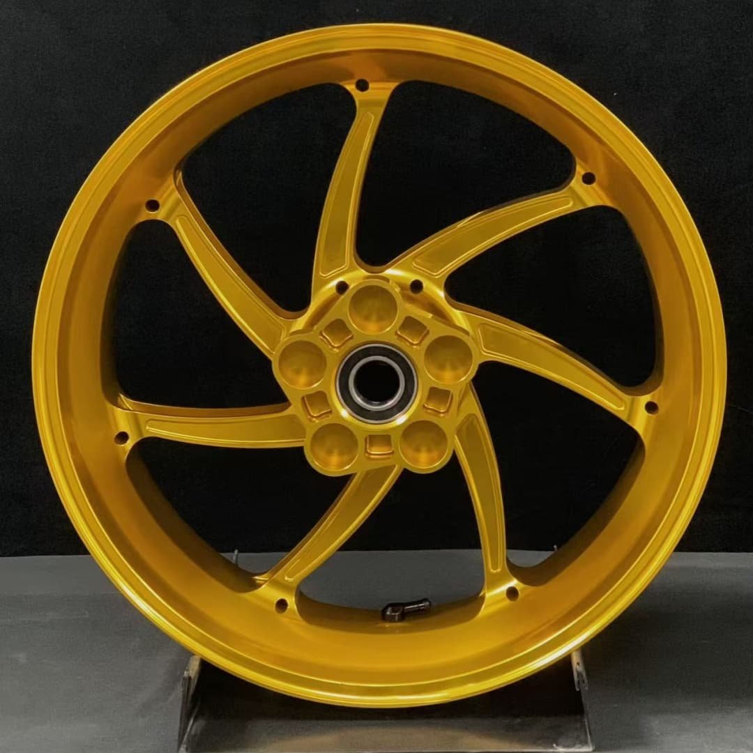 High-performance forged rear wheel for HONDA CBR1000RR-R – gold CNC-machined 7-spoke aluminum rim for racing applications