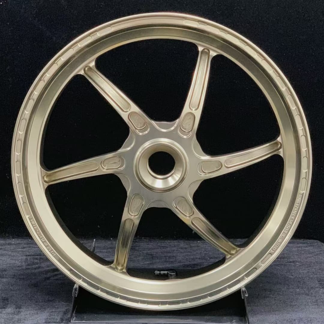 Forged rear wheel for Ducati HYPERMOTARD in titanium finish – high-strength 6-spoke aluminum alloy by FLEXI Moto Wheels