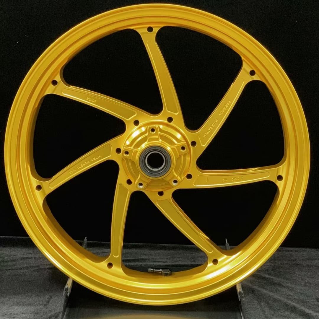 Anodized gold front wheel for Ducati HYPERMOTARD – precision-engineered forged rim by FLEXI Moto Wheels