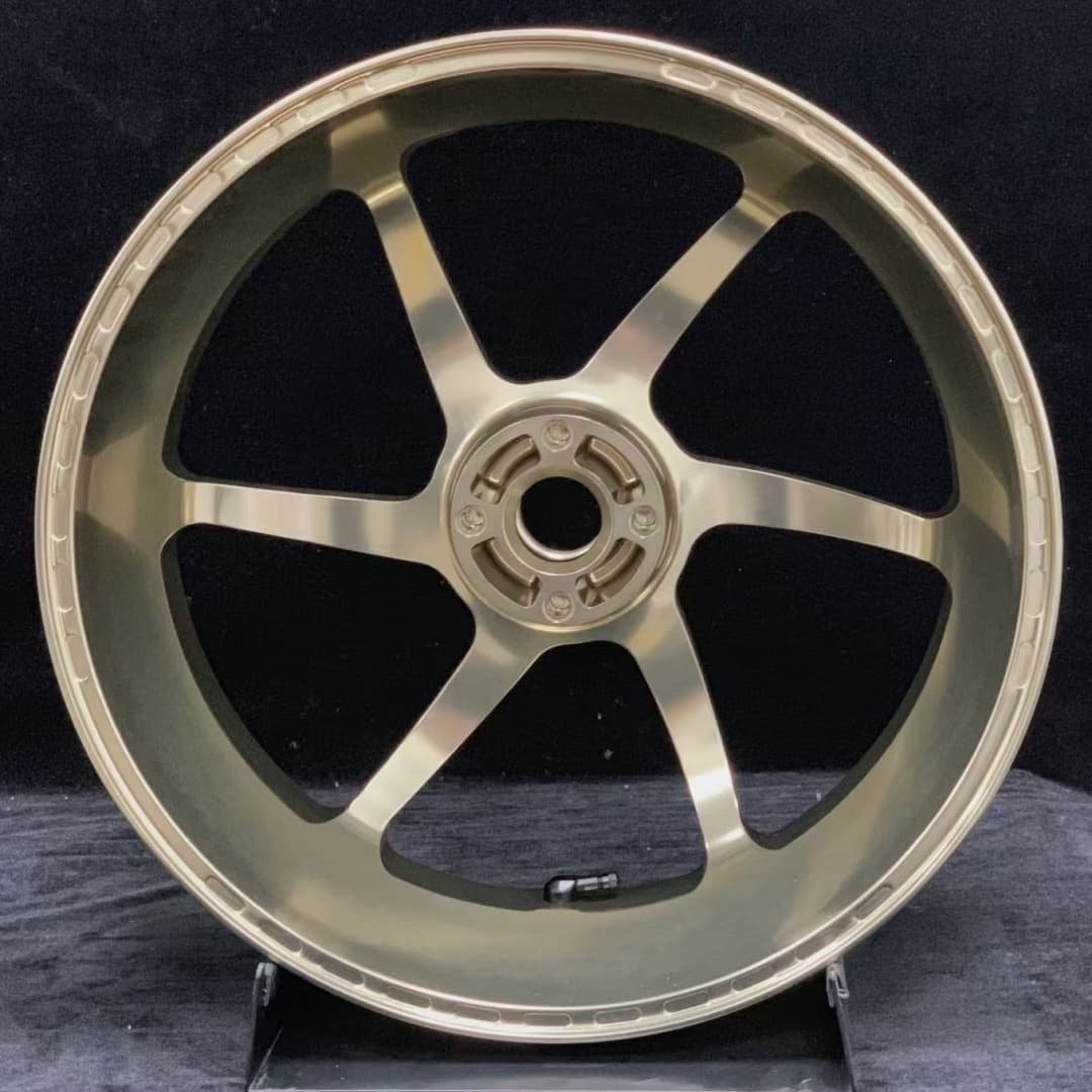 Lightweight forged rear wheel for Ducati HYPERMOTARD – clean 6-spoke titanium design by FLEXI Moto Wheels