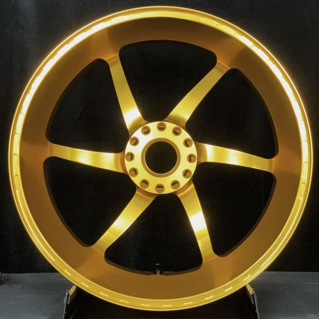 Forged rear wheel for Ducati MULTISTRADA V4 in anodized gold – ultra-lightweight 6-spoke design by FLEXI Moto Wheels