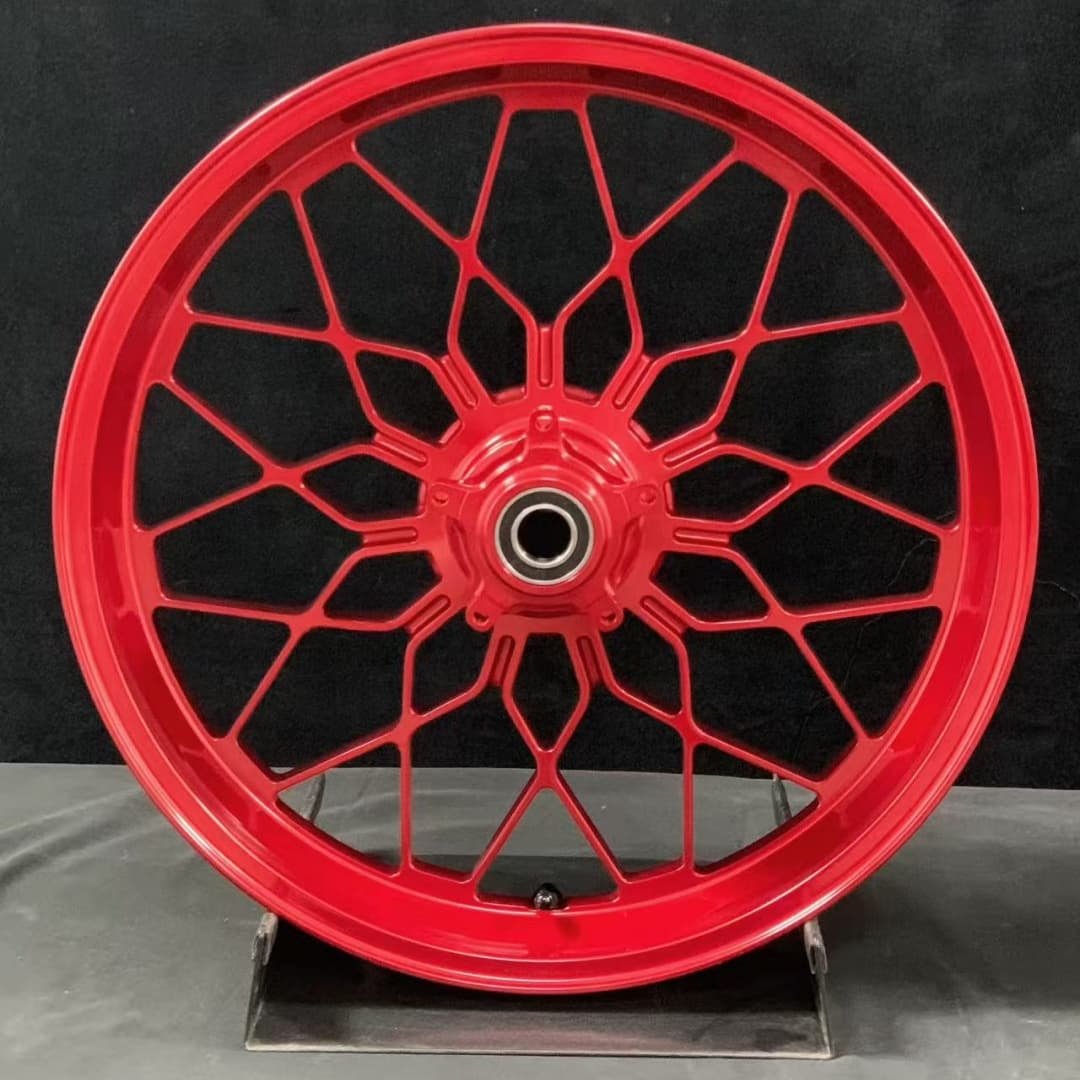 MV Agusta front forged motorcycle wheel in red with precision-engineered web-style spokes
