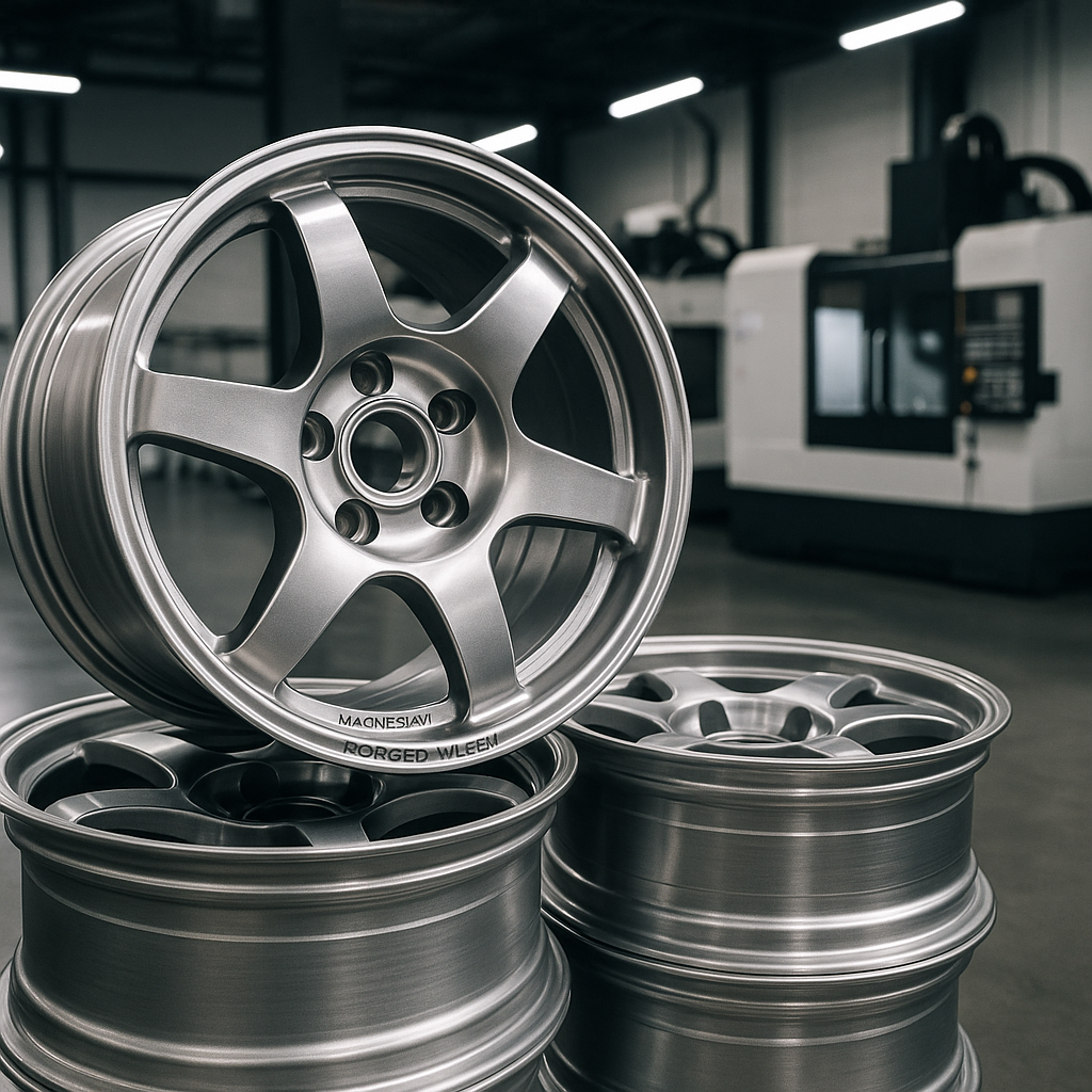 Magnesium forged wheels in a CNC factory for B2B supply