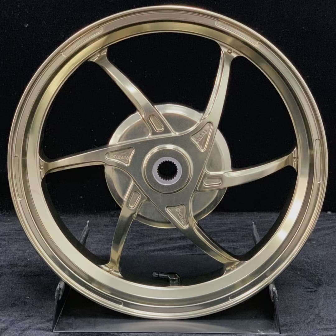 Gold forged rear wheel for Yamaha NVX155 scooter with precision-machined 5-spoke design