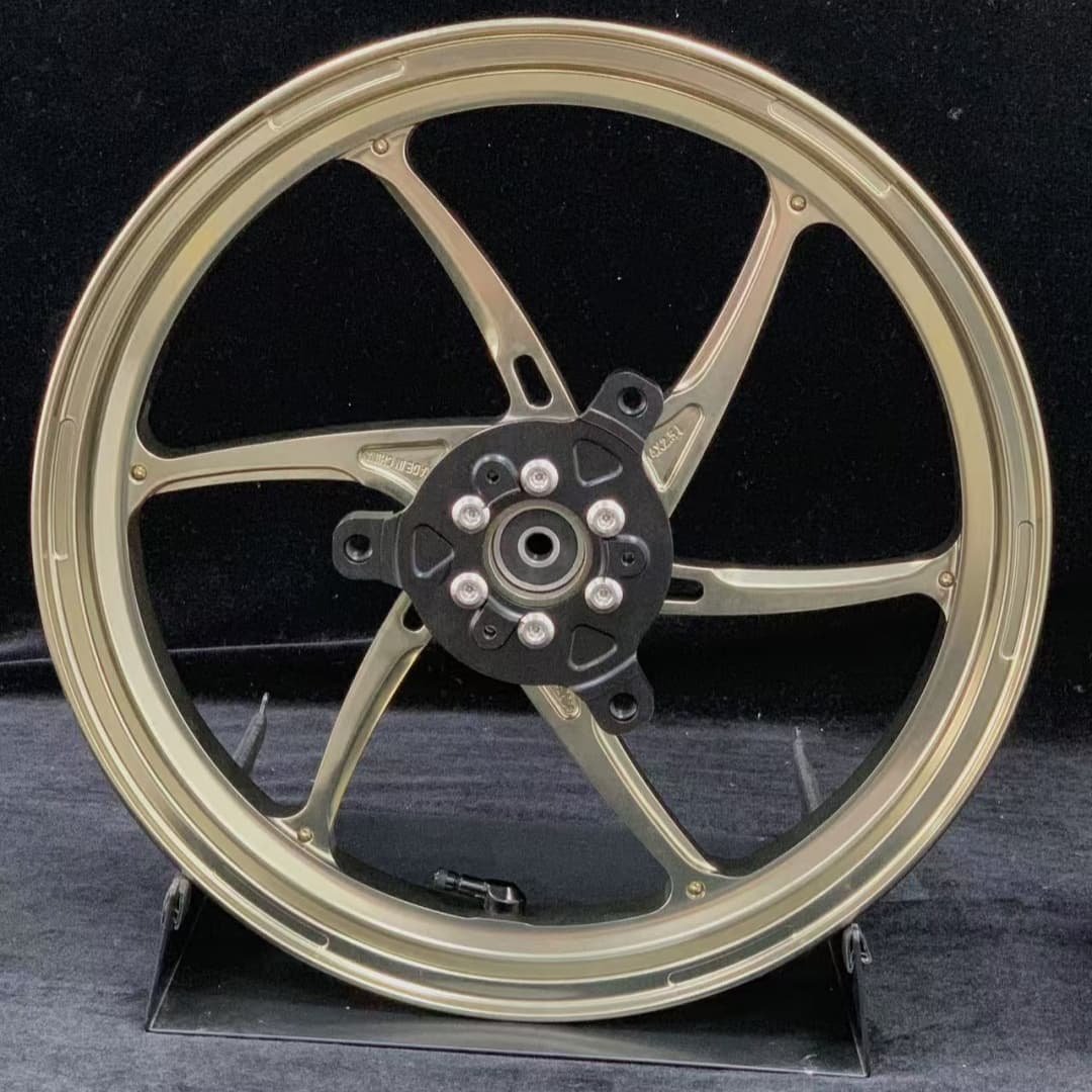 Front forged aluminum wheel for Yamaha NVX155 in gold finish with sport-inspired 5-spoke structure