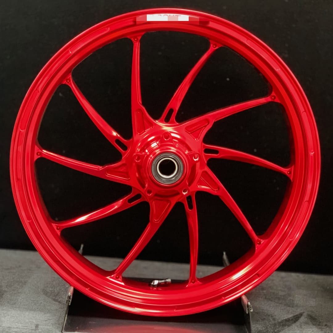 Performance forged aluminum front wheel for Ducati PANIGALE V4 2025 – high-precision red 10-spoke design