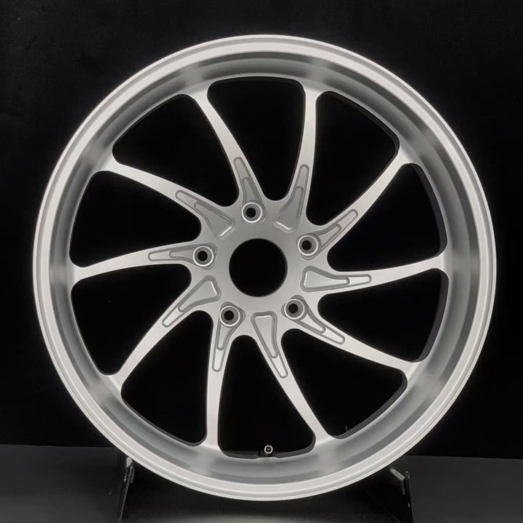 Forged motorcycle wheel for BMW R1250RT in brushed aluminum with sporty 10-spoke design