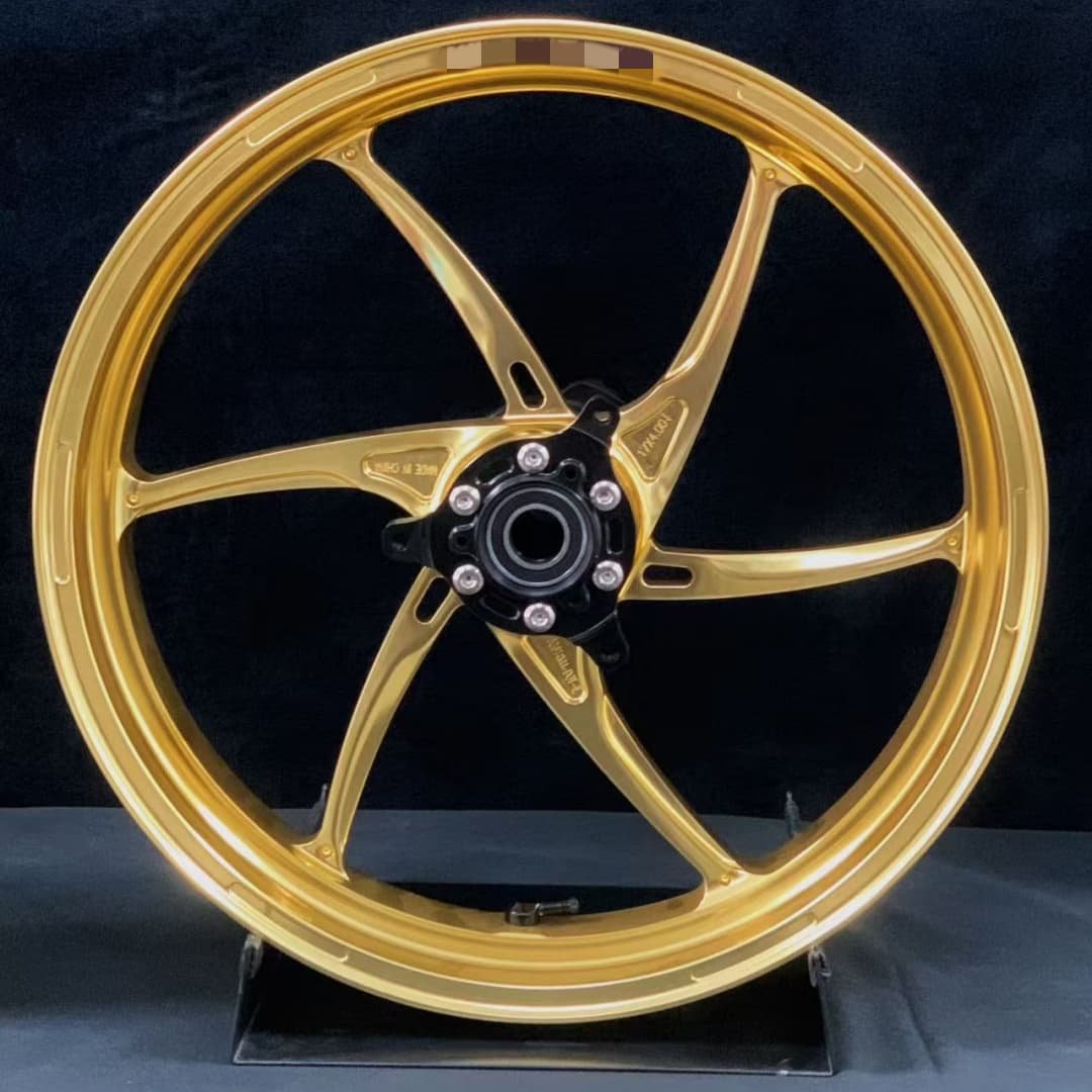 Gold forged front wheel for Yamaha R3 with lightweight 6-spoke high-performance design