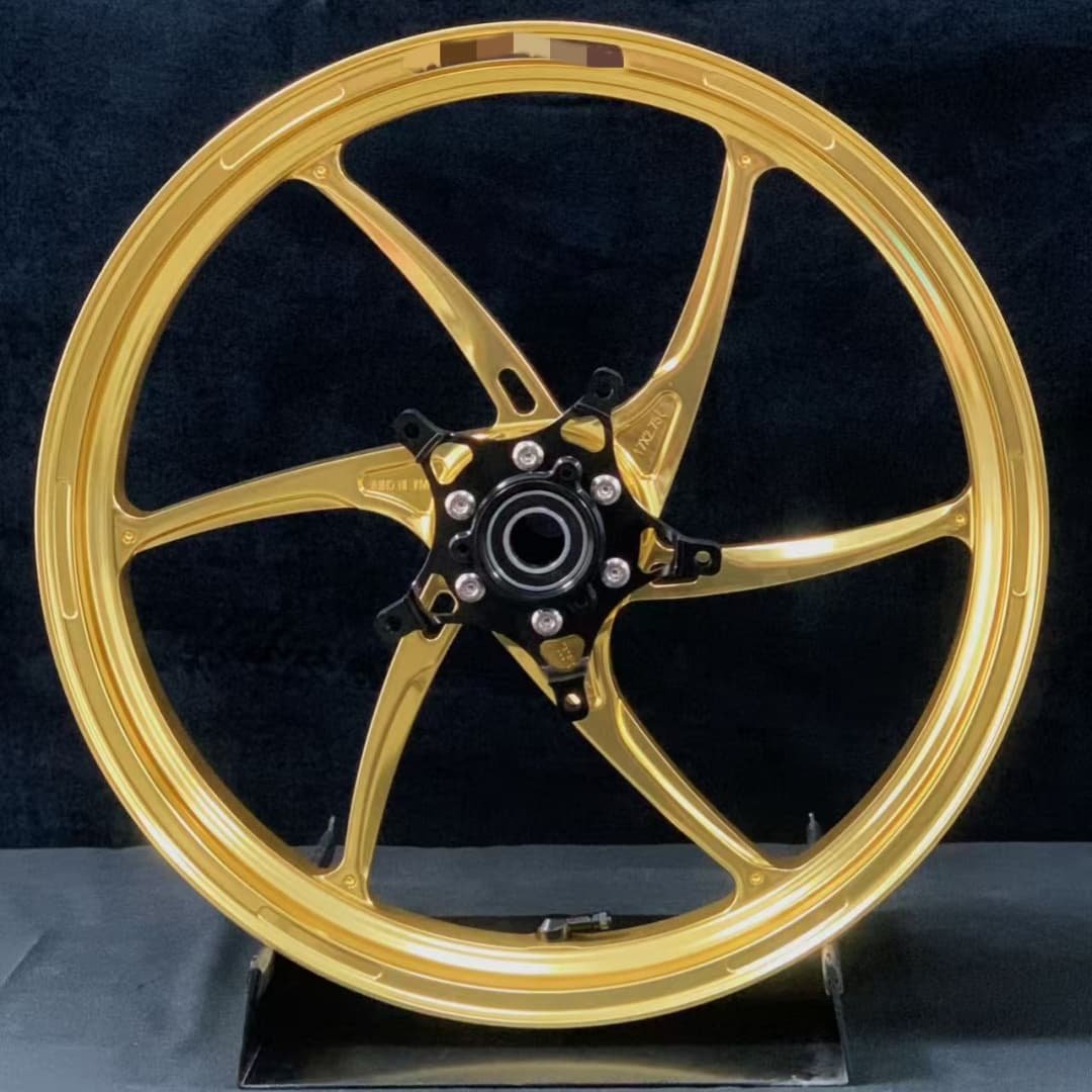 Yamaha R3 forged rear wheel in gold finish with precision-engineered 6-spoke structure