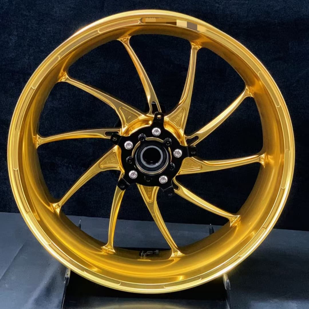 Rear forged wheel in gold for BMW R1250RT with black central hub and lightweight performance layout