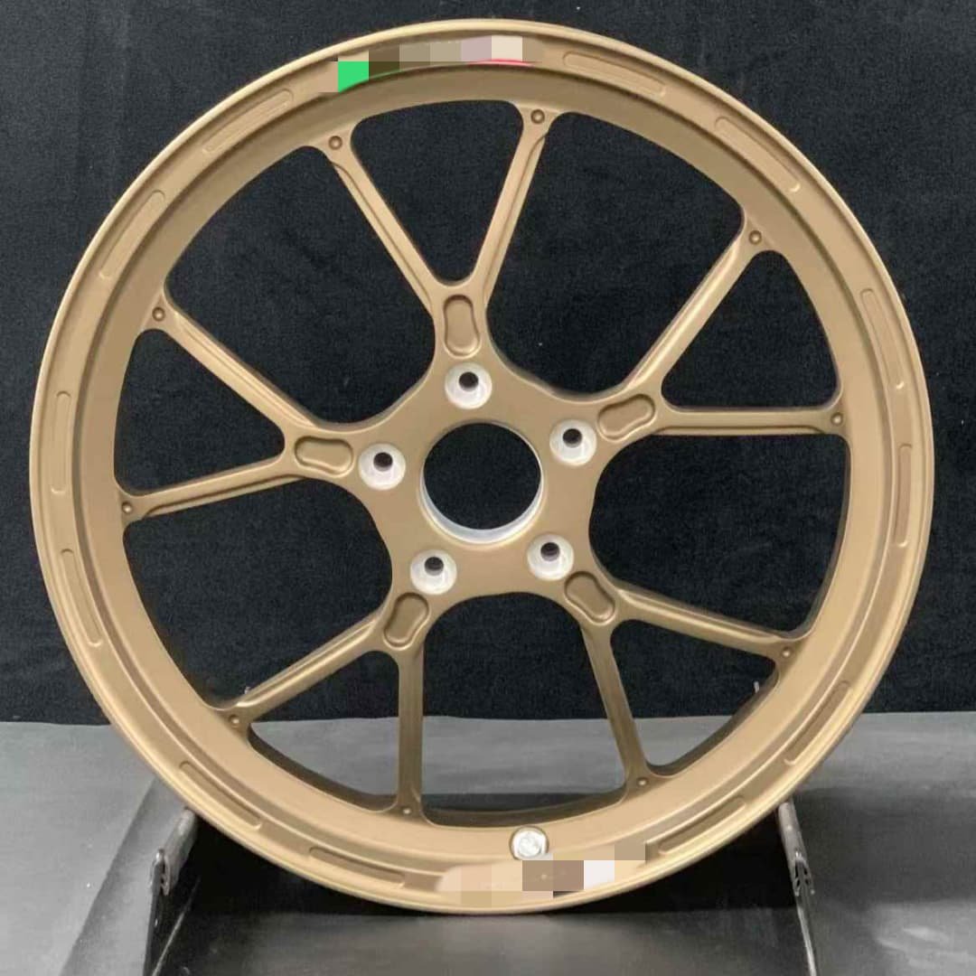 Forged rear motorcycle wheel for Aprilia Tuono or RSV4 in matte bronze with classic 10-spoke layout