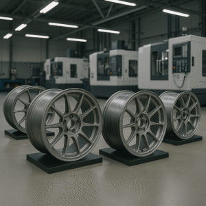 Magnesium forged wheels in a modern CNC manufacturing warehouse
