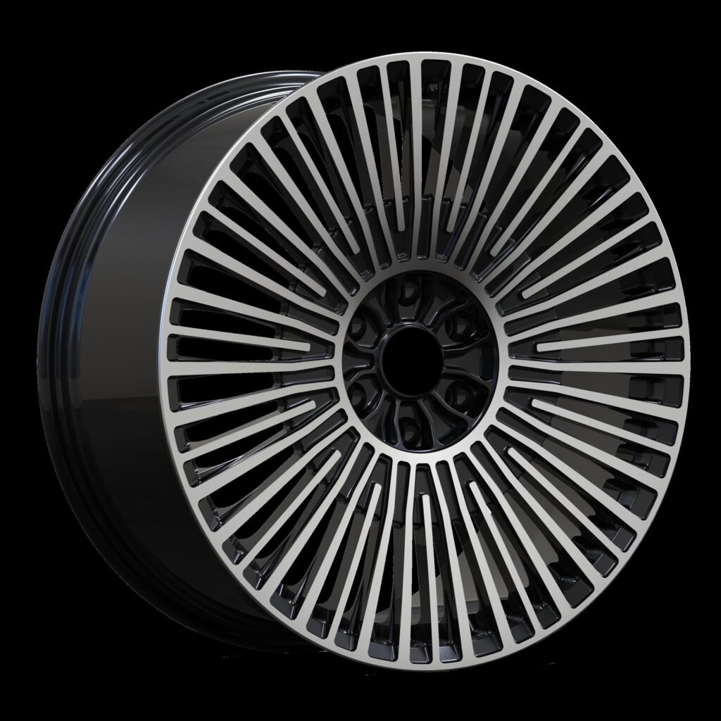 Premium monoblock forged wheel featuring full-face mesh spokes in a black and machined silver two-tone finish, suitable for luxury and retro-mod builds