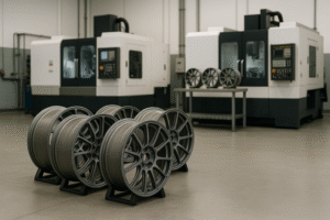 CNC machining facility producing magnesium forged wheels for B2B clients in Malta.