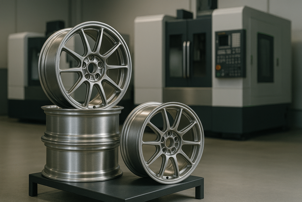 Magnesium forged wheels stacked in a professional CNC wheel factory
