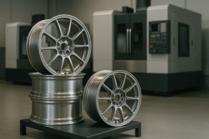 Magnesium forged wheels stacked in a professional CNC wheel factory