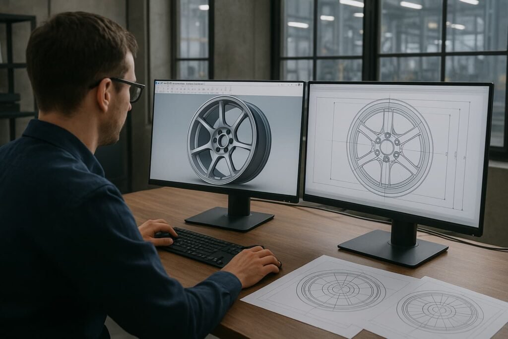 FLEXIFORGED engineer preparing custom forged wheel CAD drawings for client approval