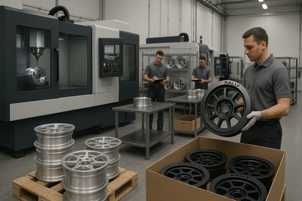 Inside forged rally wheel production line for export markets
