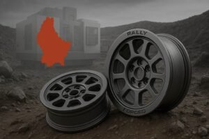 Forged rally wheels with Luxembourg map background