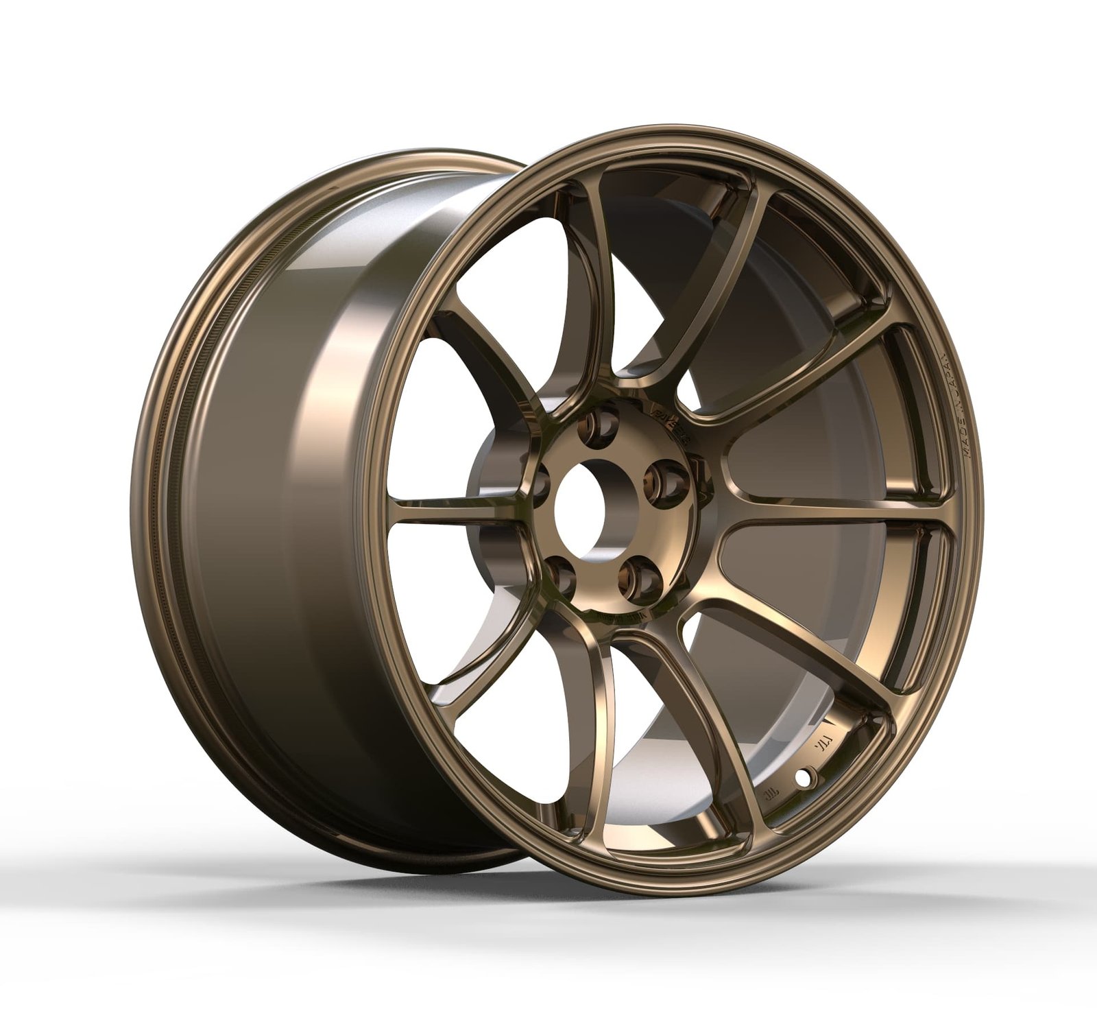 Lightweight forged rally wheel in bronze finish with 10 split spokes and deep dish lip, engineered for rally racing and gravel stages