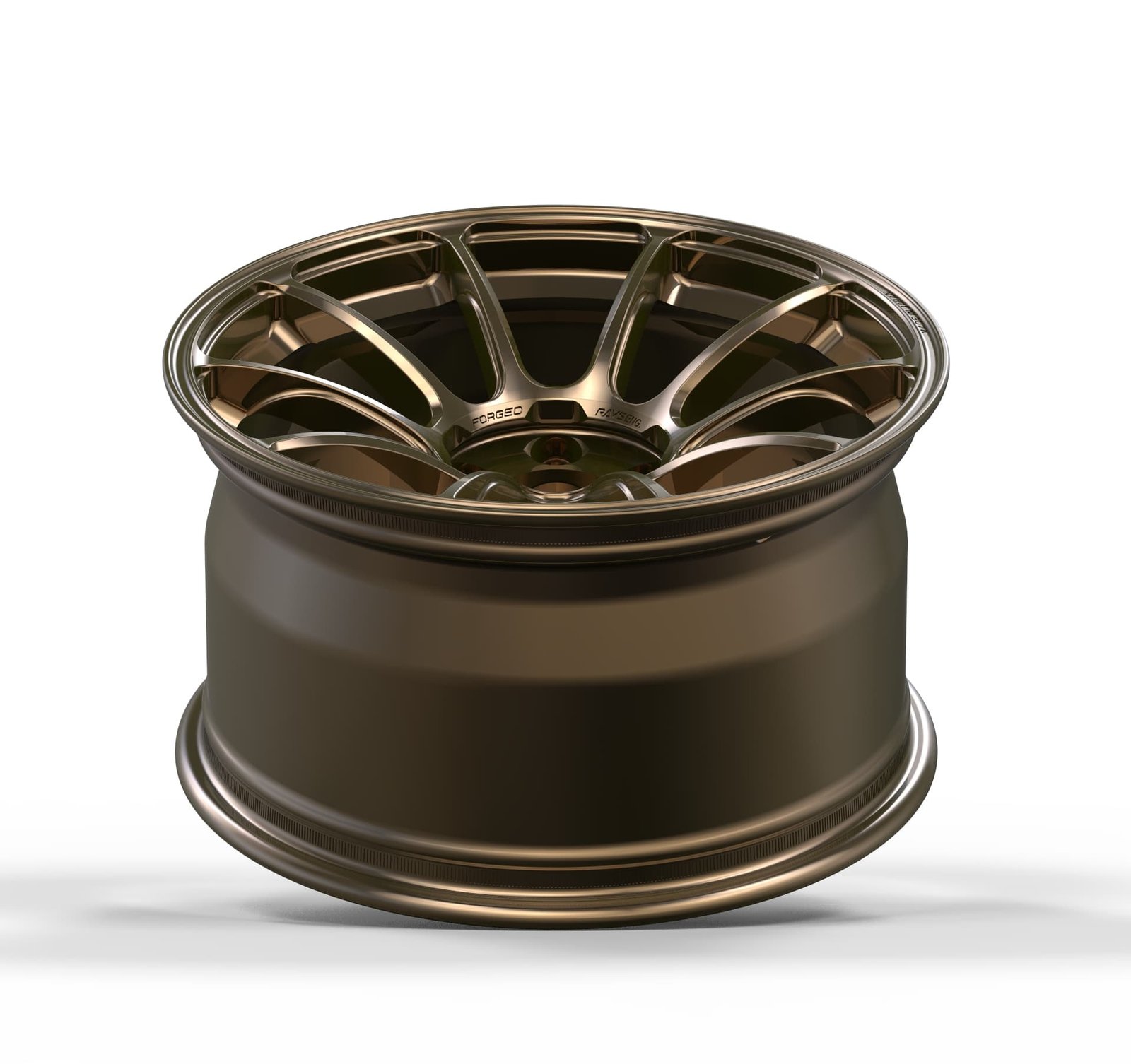 CNC forged bronze rally wheel with precision cut spokes and bead-grip lip, optimized for rallycross and high-impact driving