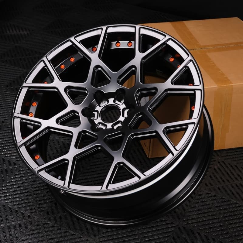 All-black forged off-road wheel with solid 5-spoke layout for trucks, SUVs, and utility vehicles