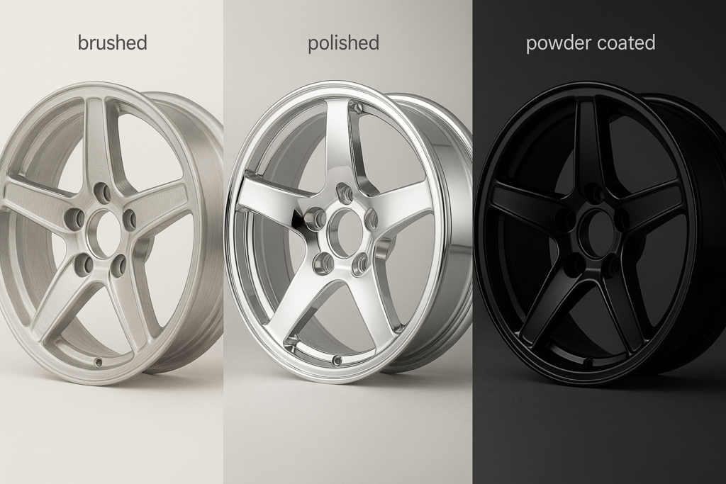 Three wheel finishes: brushed, polished, powder coated.