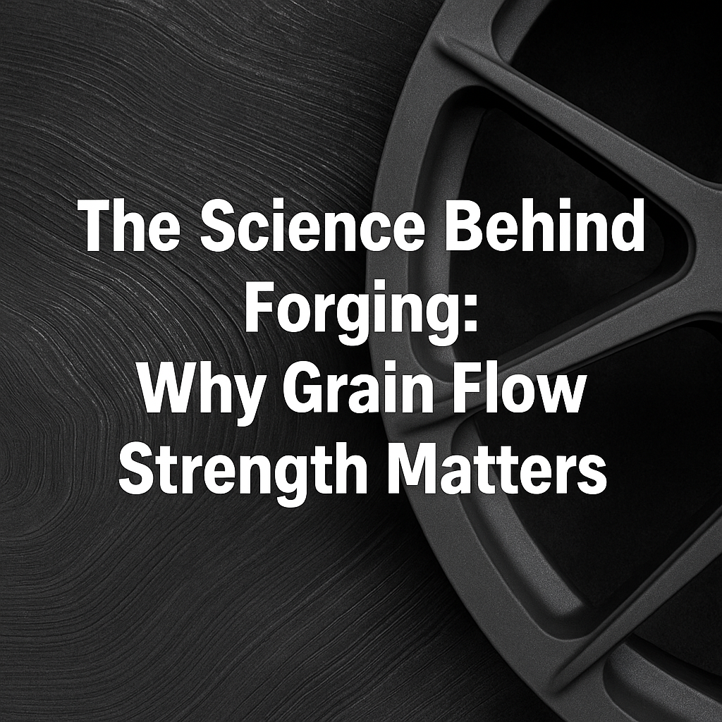 Close-up of forged metal grain flow with a custom forged wheel – highlighting strength advantages of forging process