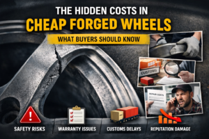 Cracked forged wheel highlighting the hidden costs of cheap forged wheels including safety risks, warranty issues, customs delays, and reputation damage