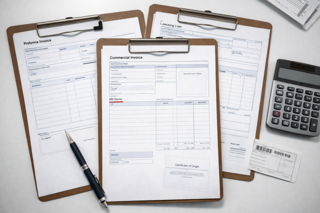 Kommerzielle Rechnung und Packliste für Radausfuhr