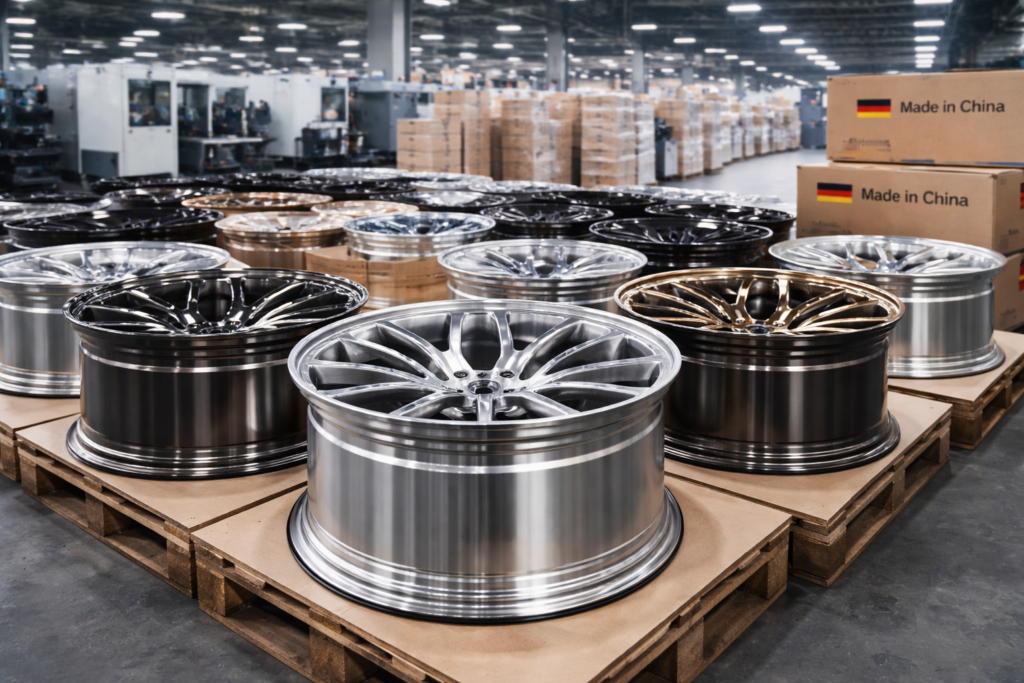 Custom forged wheels manufactured in China, prepared for international export