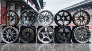 Ten iconic forged JDM-style wheel designs arranged for track and street build comparison