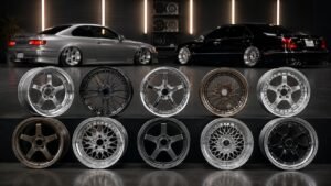 Ten iconic street and stance style wheel designs with deep lips and mesh faces for JDM and VIP car projects