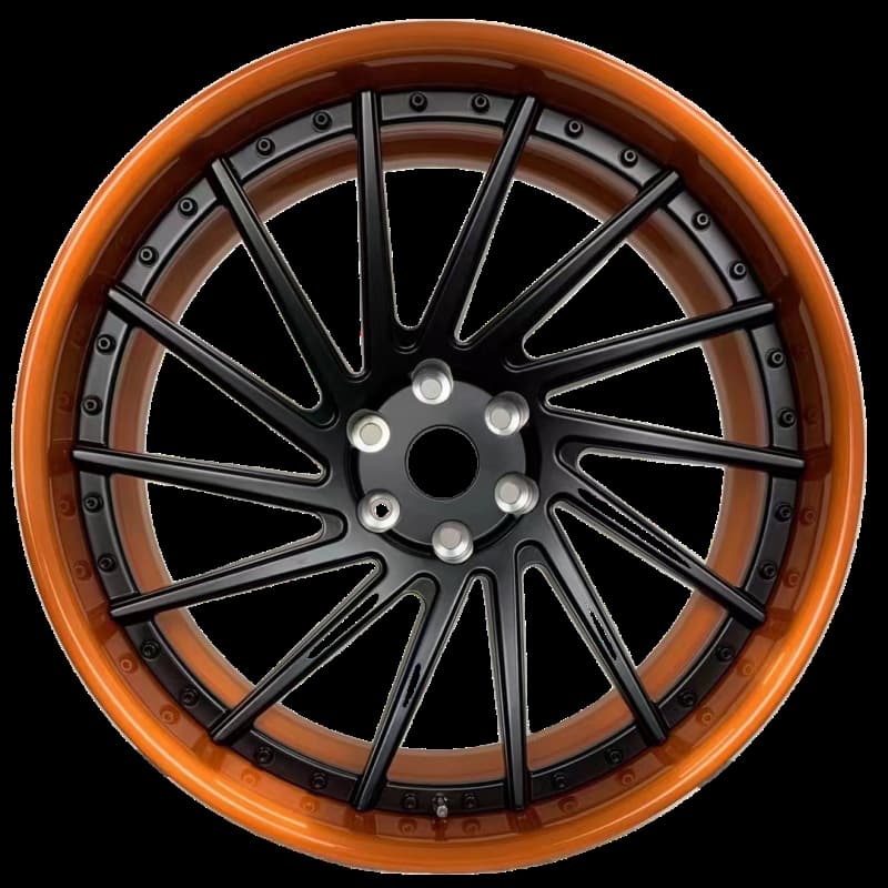 Black and orange deep concave forged wheel, custom performance build by FLEXIFORGED